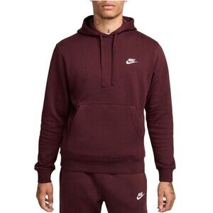 Nike Sportswear Club Fleece Hoodie Men Burgundy Pullover LARGE BV2654-652 NEW